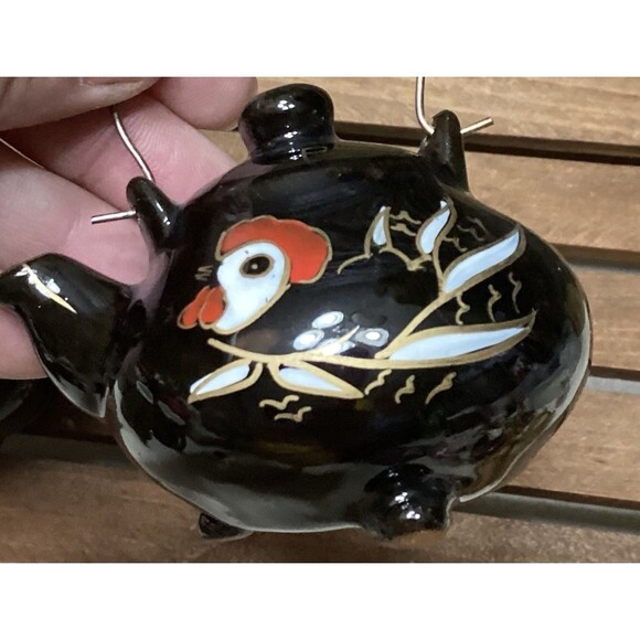 Vintage Black Teapot Kettle w/ Rooster Salt & Pepper Shakers Made in Japan - Picture 11 of 14